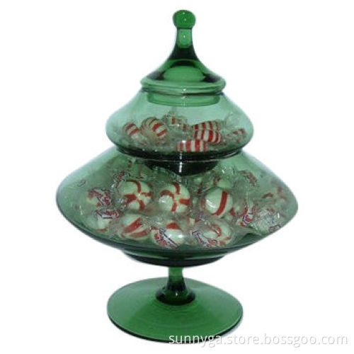 Green Color/Christmas Tree Glass Candy Jar